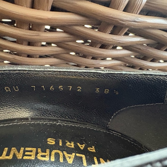 Saint Laurent Black Embossed Heels with Gold Detail - Picture 7 of 7